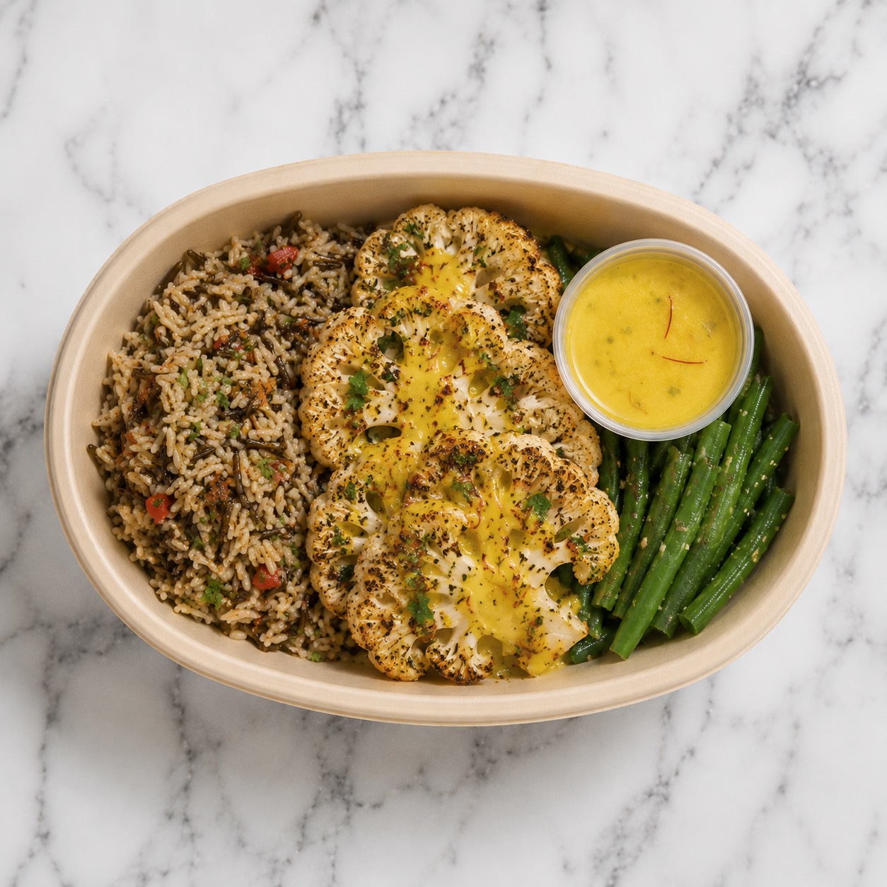 Pan-Roasted Caulifower Steaks w/ Lemon Saffron Cream GF/DF- Vegan