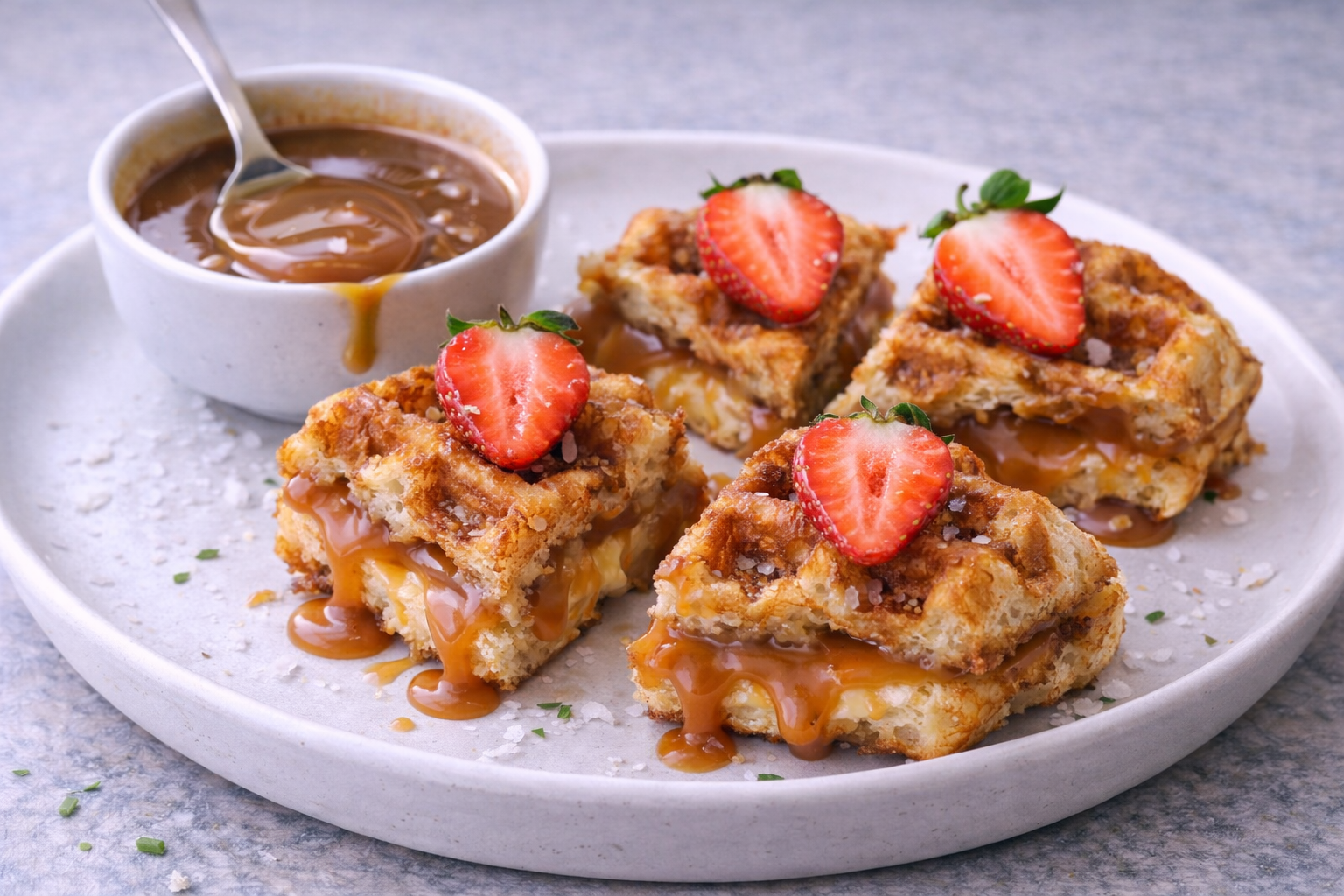 Salted Caramel Stuffed Protein Pan de Bono Waffle