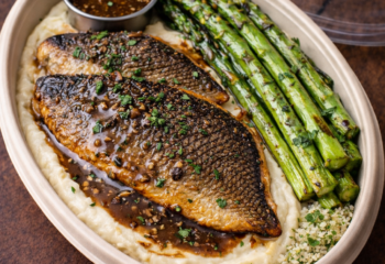 Seared Branzino w/ Truffle Garlic Jus- Pescatarian
