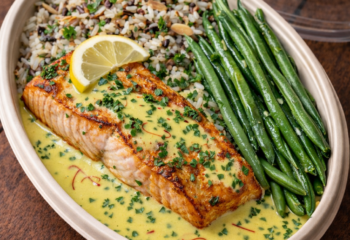 Pan-Roasted Salmon w/ Lemon Saffron Cream- Pescatarian