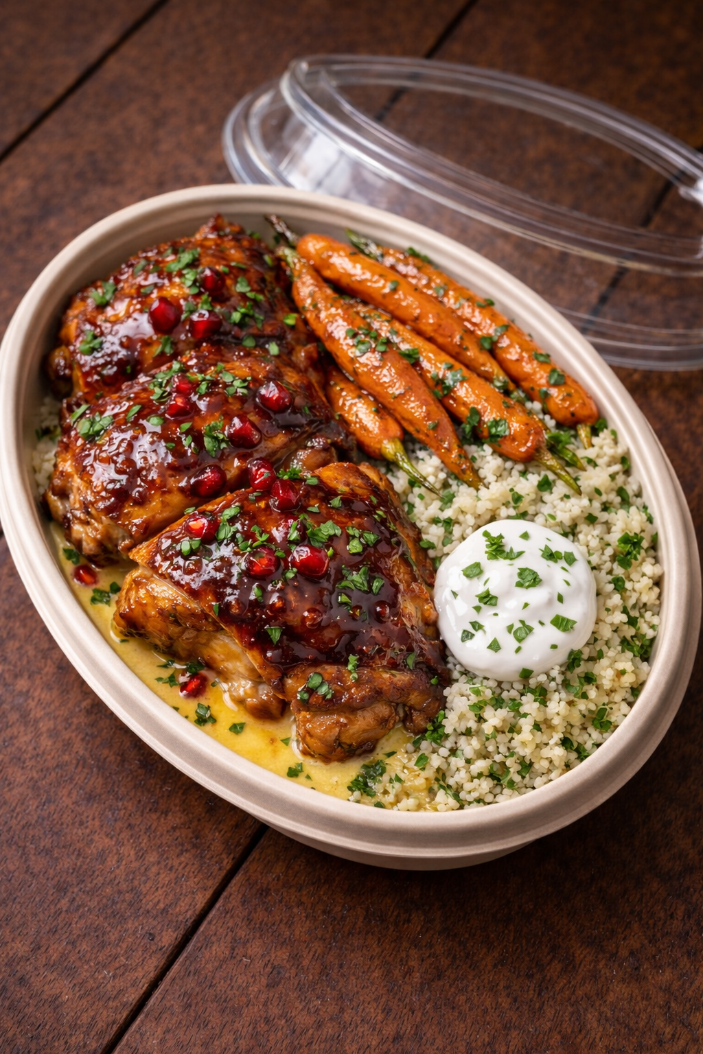 Crispy Chicken Thighs with Pomegranate Glaze- Protein Packed