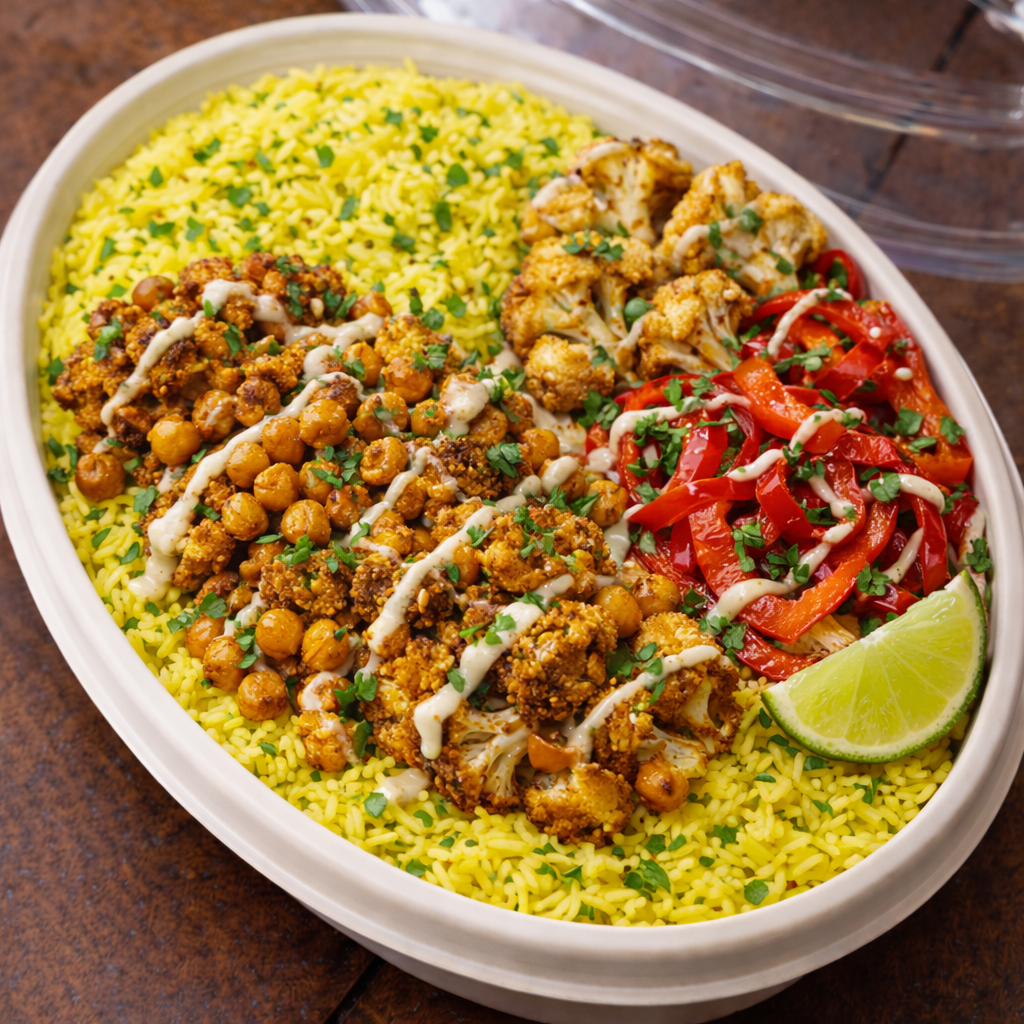 Shawarma-Spiced Roasted Cauliflower & Chickpeas- Vegan