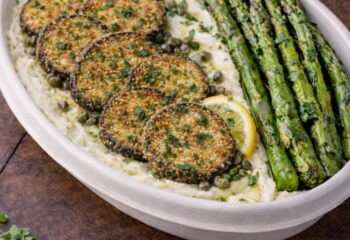 Eggplant Piccata w/ Creamy Mashed Potatoes- Vegan