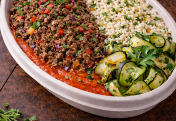 Mediterranean-Spiced Ground Beef w/ Roasted Red Pepper Coulis - Clean & Balanced
