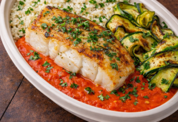 Mediterranean-Spiced Cod w/ Roasted Red Pepper Coulis - Pescatarian