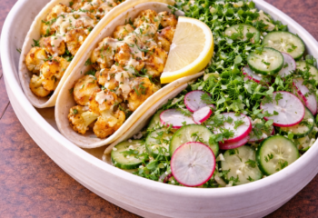 Mediterranean-Spiced Cauliflower Tacos with Lemon Tahini & Herb Salad- Vegan Mediterranean-Spiced Cauliflower Tacos with Lemon Tahini & Herb Salad- Vegan