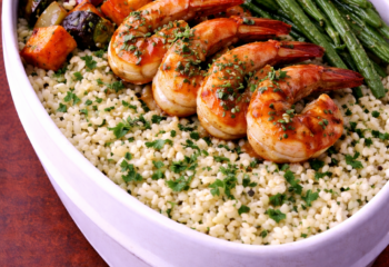 Apricot Glazed Shrimp with Herb Couscous - Pescatarian