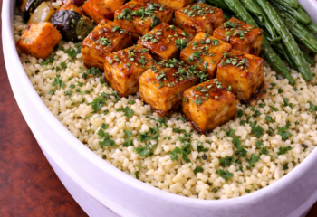 Apricot Glazed Tofu with Herb Couscous - Vegan