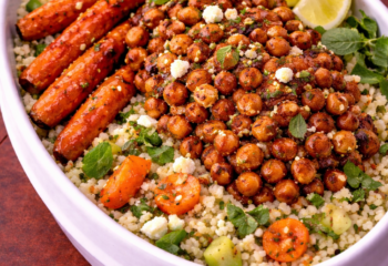 Harissa Honey Garbanzo Beans with Roasted Carrots - Vegan