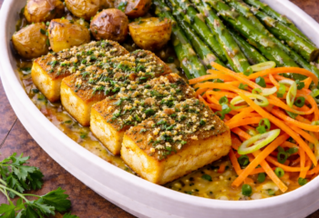 Herb Crusted Tofu with Spring Vegetables - Vegan